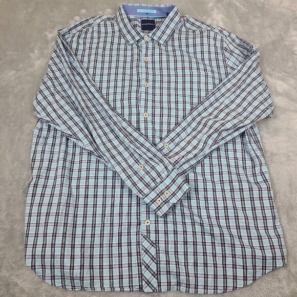 Tommy Bahama Men's Cotton‎ Button Down Shirt Long Sleeve Plaid Blue Size 2XL - Picture 1 of 7